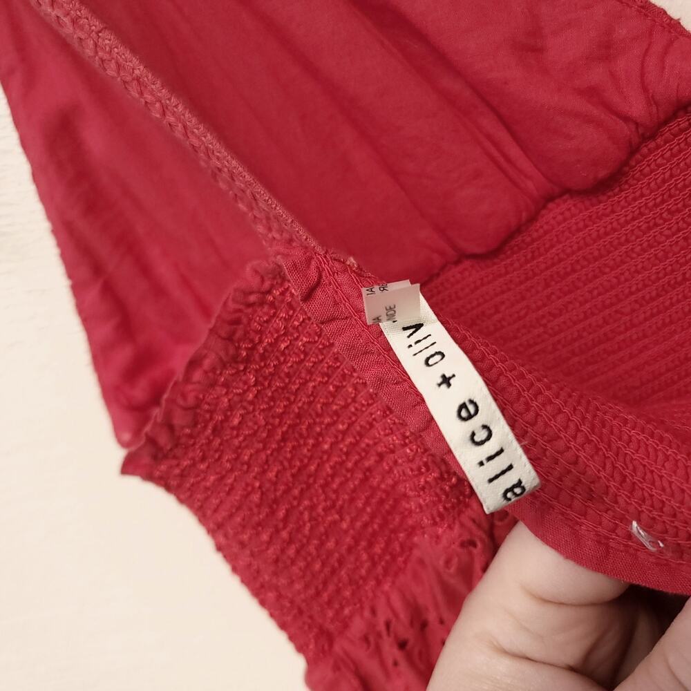 ALICE + OLIVIA Levine Smocked Waist Cotton Linen Blend Midi Dress Size 10 Red - Picture 9 of 14
